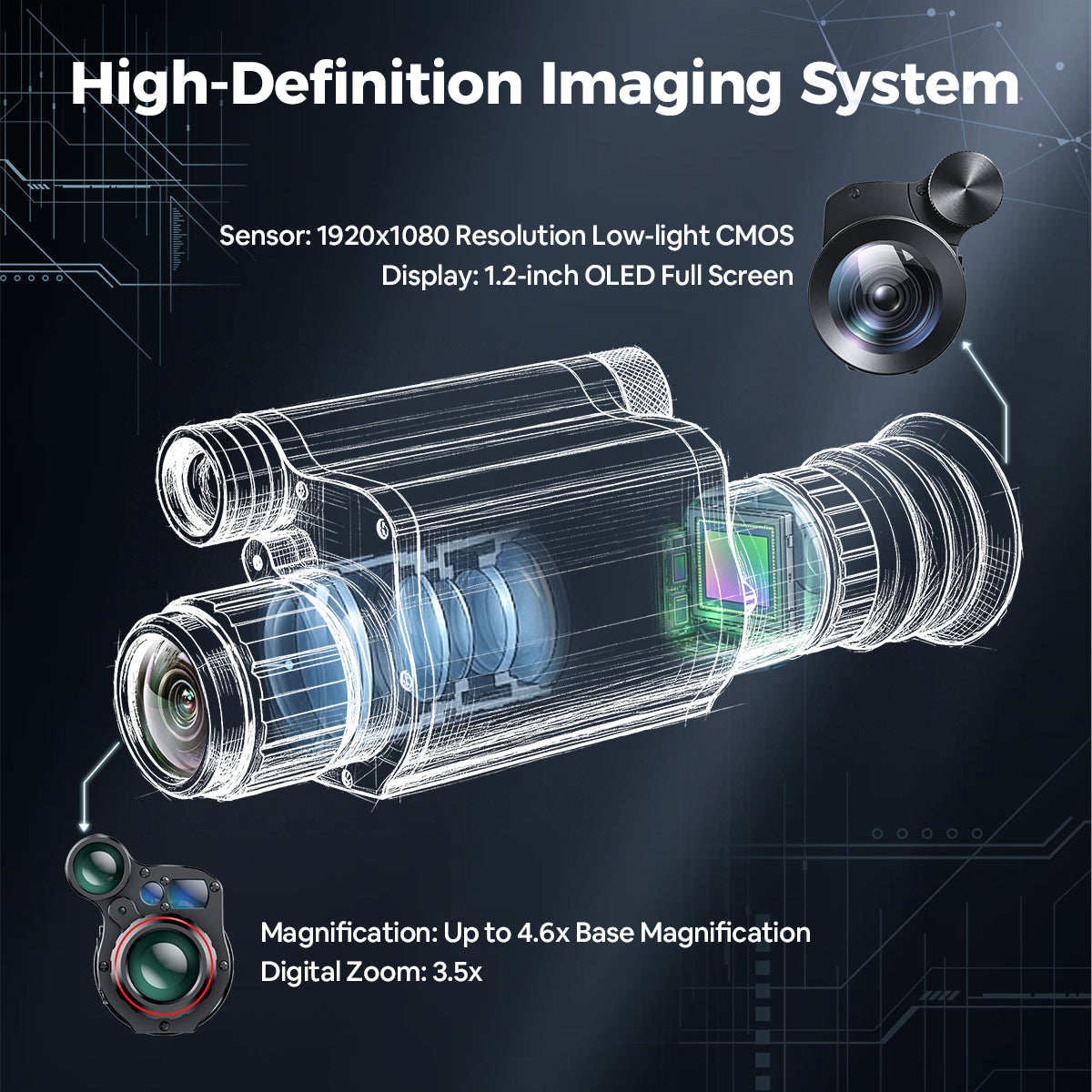 NOP077 Digital Night Vision Scope with Video Recording - 1080P HD, 8W Laser IR & WiFi