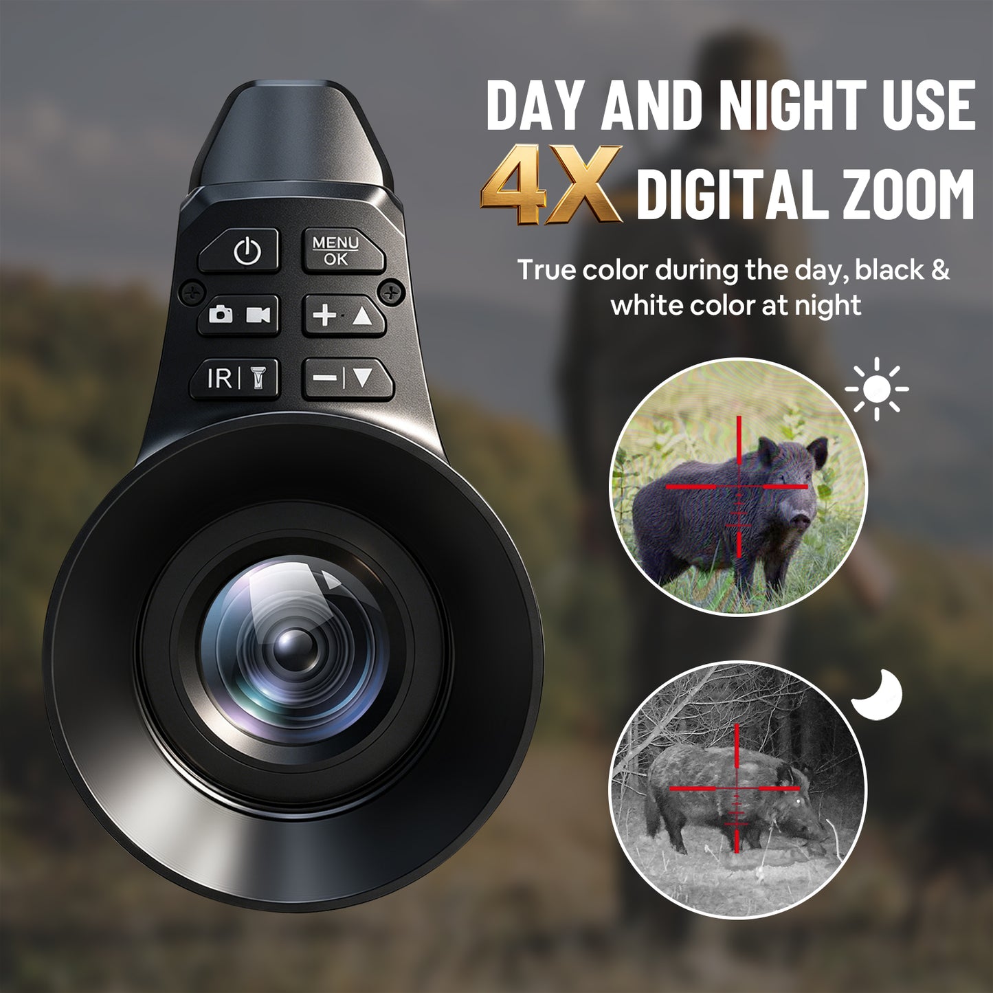 NOP4A Digital Night Vision Monocular/Scope - Lightweight 300g, Laser IR, 7 Reticles