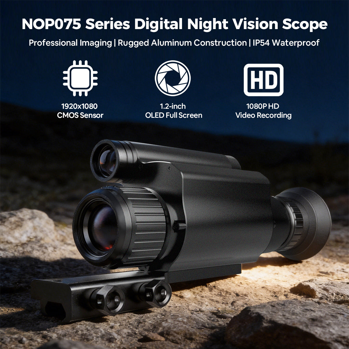 NOP075 Professional Day & Night Vision Scope - 1080P HD Monocular with 25mm/35mm/50mm Lens, Laser IR