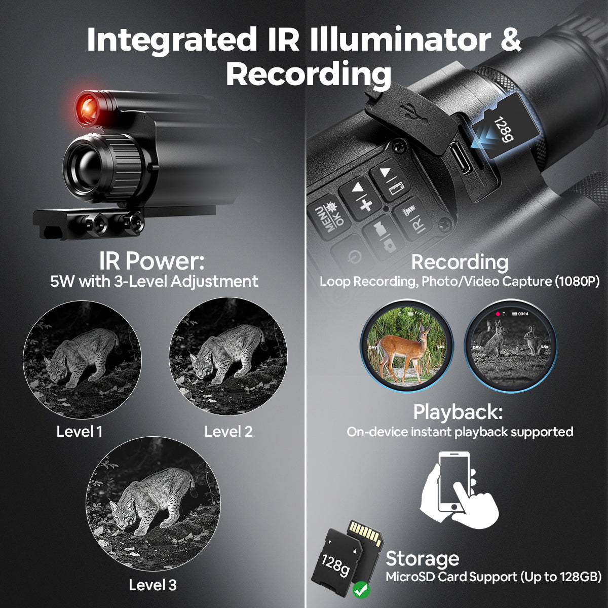 NOP075 Professional Day & Night Vision Scope - 1080P HD Monocular with 25mm/35mm/50mm Lens, Laser IR