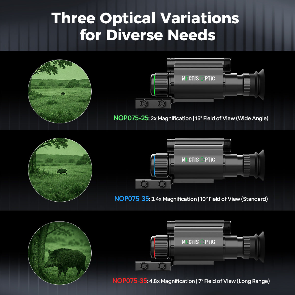 NOP075 Professional Day & Night Vision Scope - 1080P HD Monocular with 25mm/35mm/50mm Lens, Laser IR