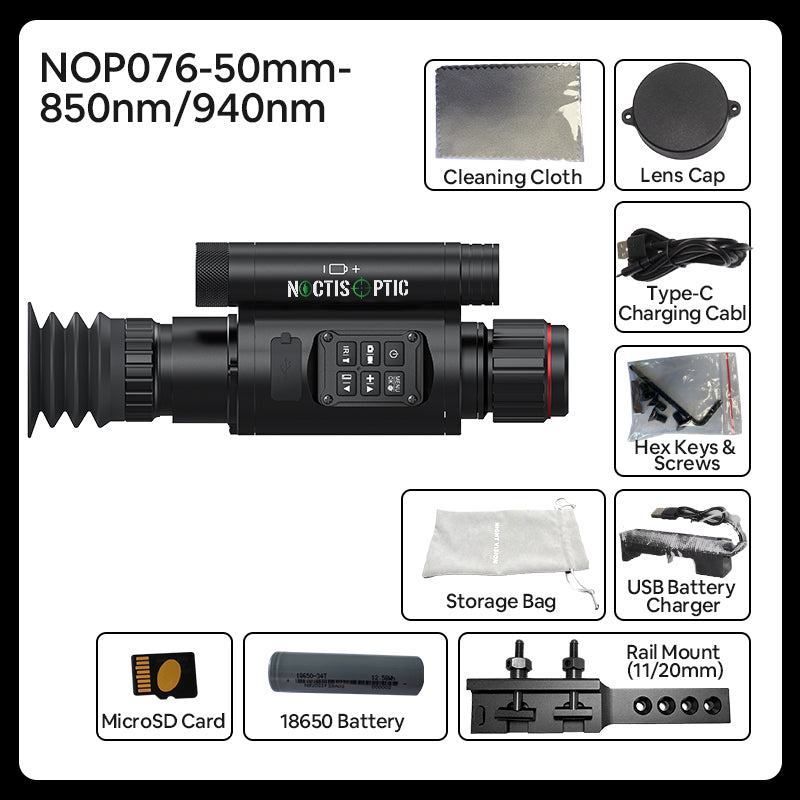 NOP076 Smart Night Vision Scope - 1000m Rangefinder, Ballistics, 8W Laser IR