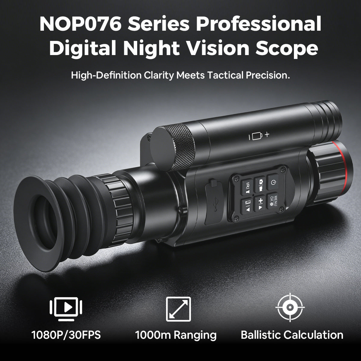 NOP076 Smart Night Vision Scope - 1000m Rangefinder, Ballistics, 8W Laser IR