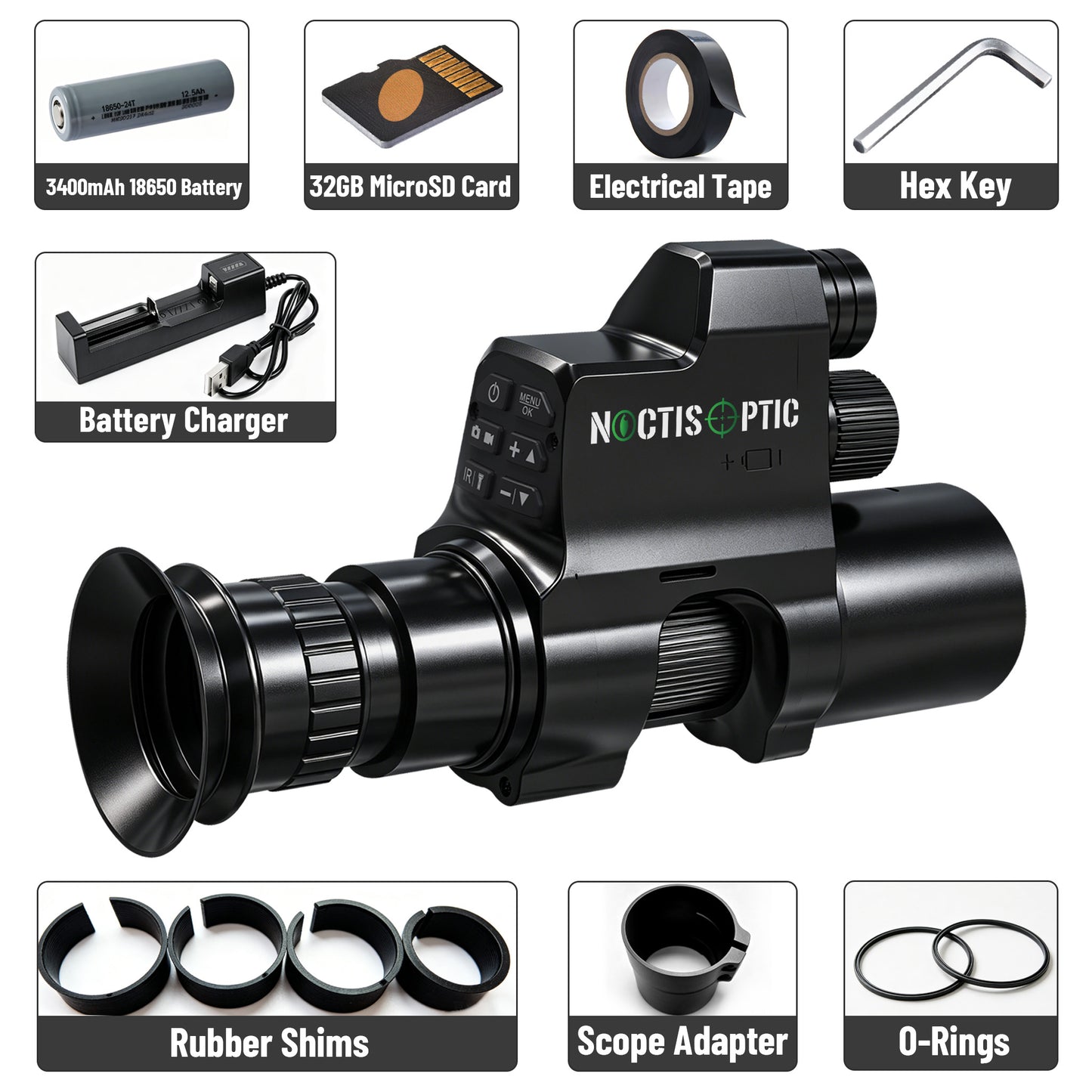 NOP4A Digital Night Vision Monocular/Scope - Lightweight 300g, Laser IR, 7 Reticles