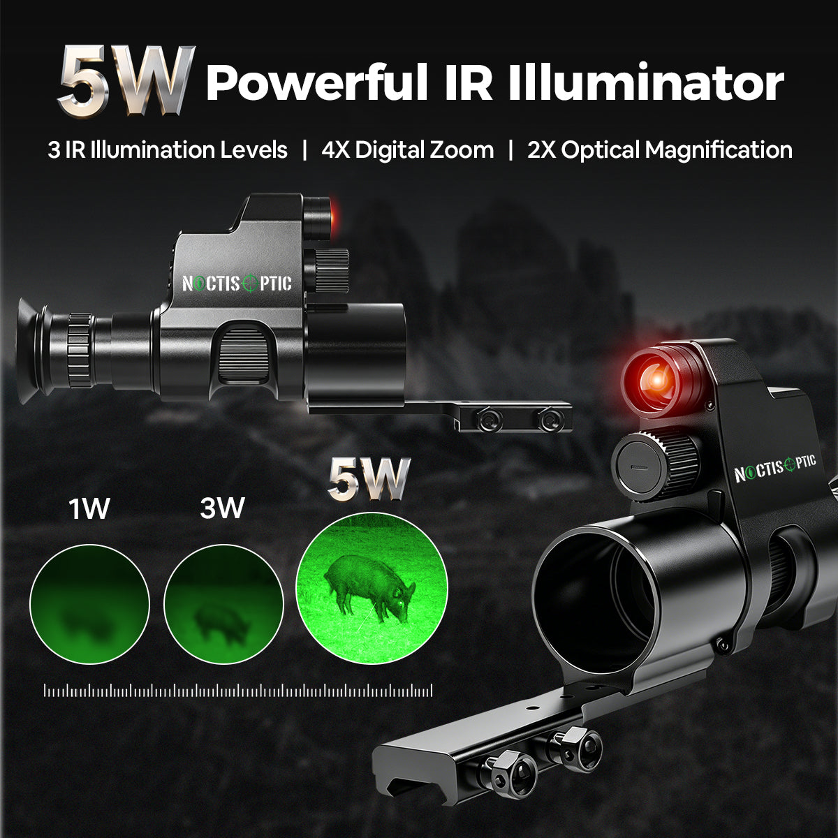 NOP4B Digital Night Vision Monocular - 2x Mag, 28mm Lens, Laser IR